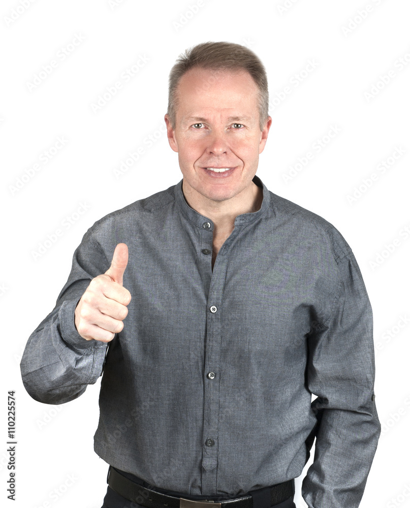 Attractive man with thumbs up isolated white background Attractive man with thumbs up isolated white background
