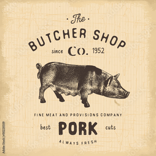 Butcher Shop vintage emblem pork meat products, butchery Logo template retro style. Vintage Design for Logotype, Label, Badge and brand design. vector illustration