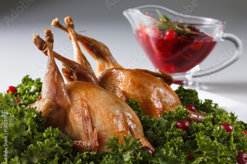 Carcasses of quail roasted ...