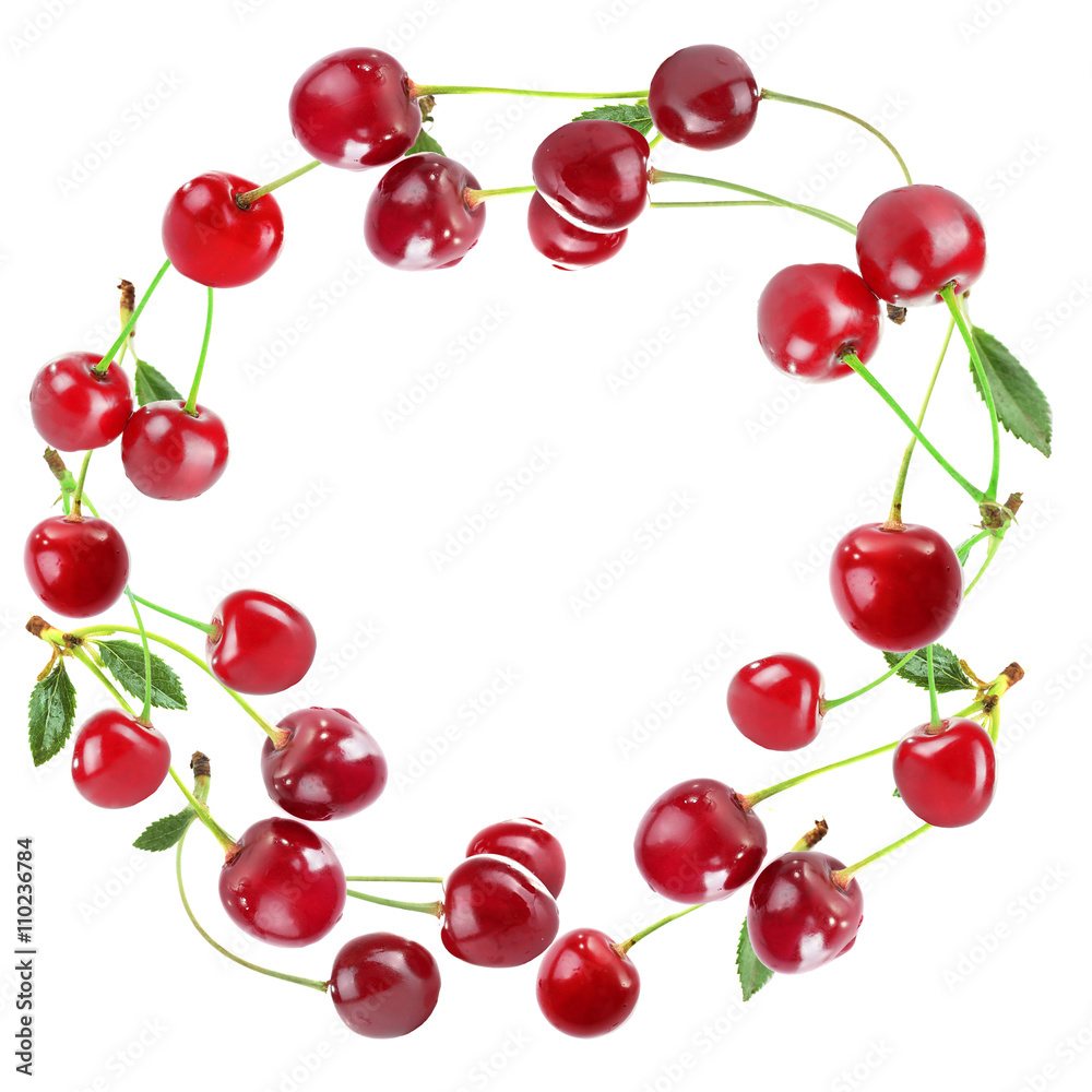 Round frame made of cherries isolated on white Round frame made of cherries isolated on white