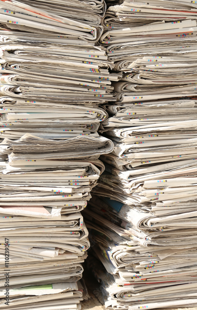 pile of many newspapers used recyclable waste collection centre Stock