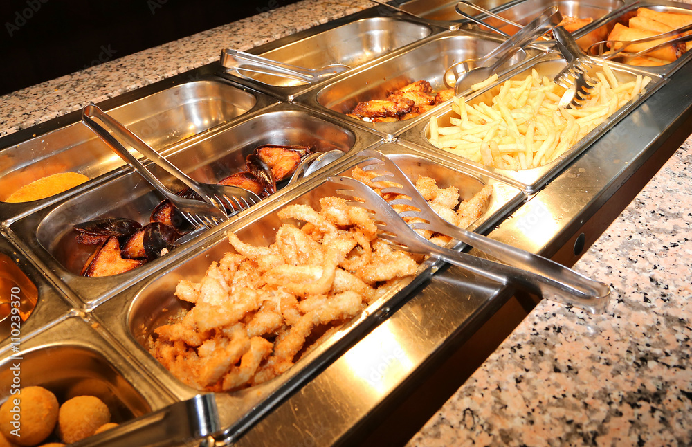 stainless steel trays in the self-service area catering service