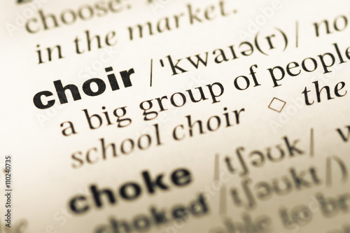 Canvas-taulu Close up of old English dictionary page with word choir