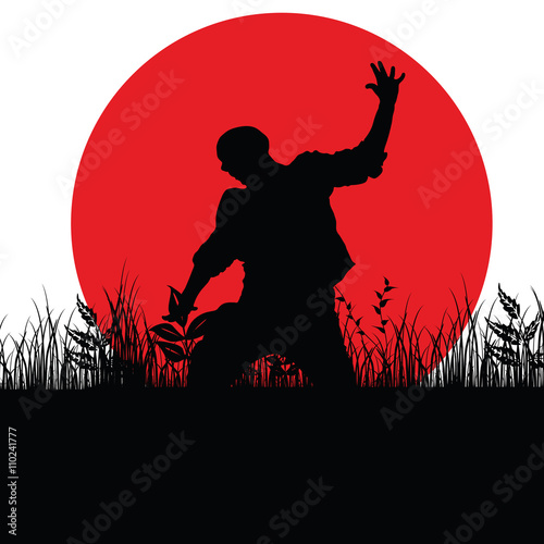 man jump in nature silhouette illustration