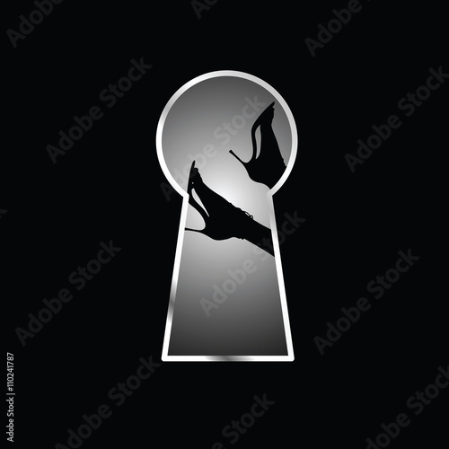 woman legs black behind keyhole illustration