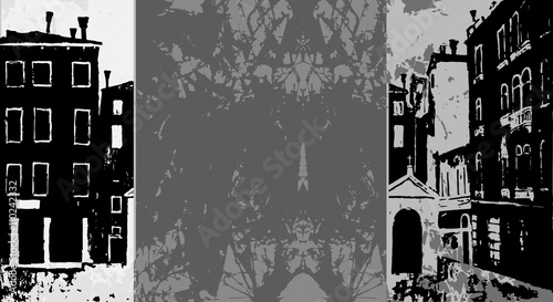 Venice banner in graphic monochrome vintage style,  Catholic chapel, venice vector background
