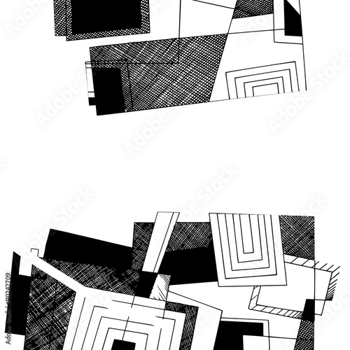 Abstract geometric background, monochrome ink drawing