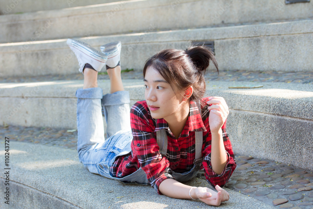 asia thai teenager Women Scotch T-Shirt Writing relax and smile asia thai teenager Women Scotch T-Shirt Writing relax and smile