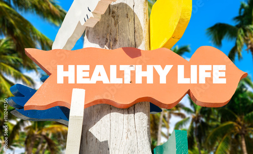 Healthy Life signpost with palm trees