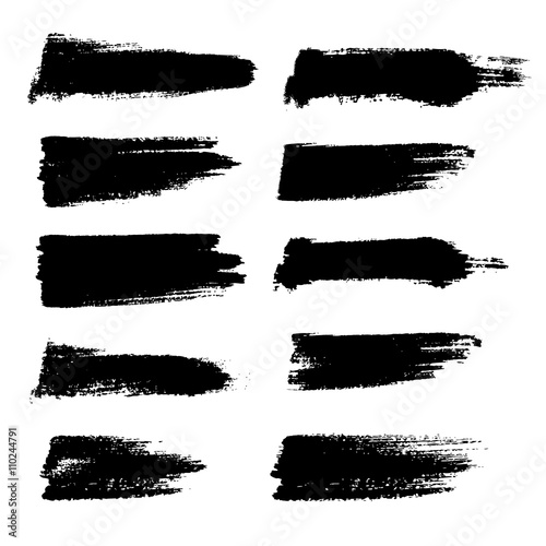 Vector set of grunge brush strokes  black isolated on white background.