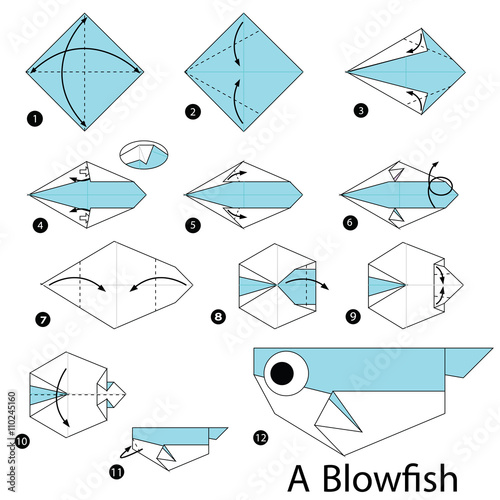Step by step instructions how to make origami A Blow fish.