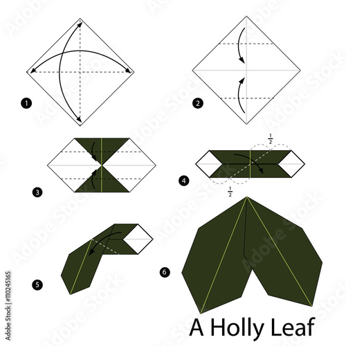 Step by step instructions how to make origami A Holly Leaf.