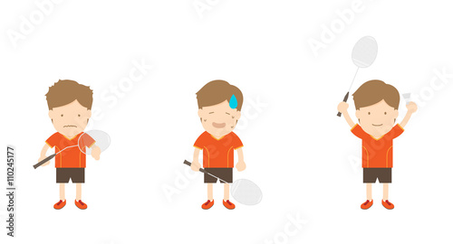 Badminton player man action set isolated on white background