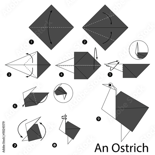 Step by step instructions how to make origami An Ostrich.