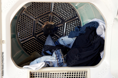 Open dryer with laundry