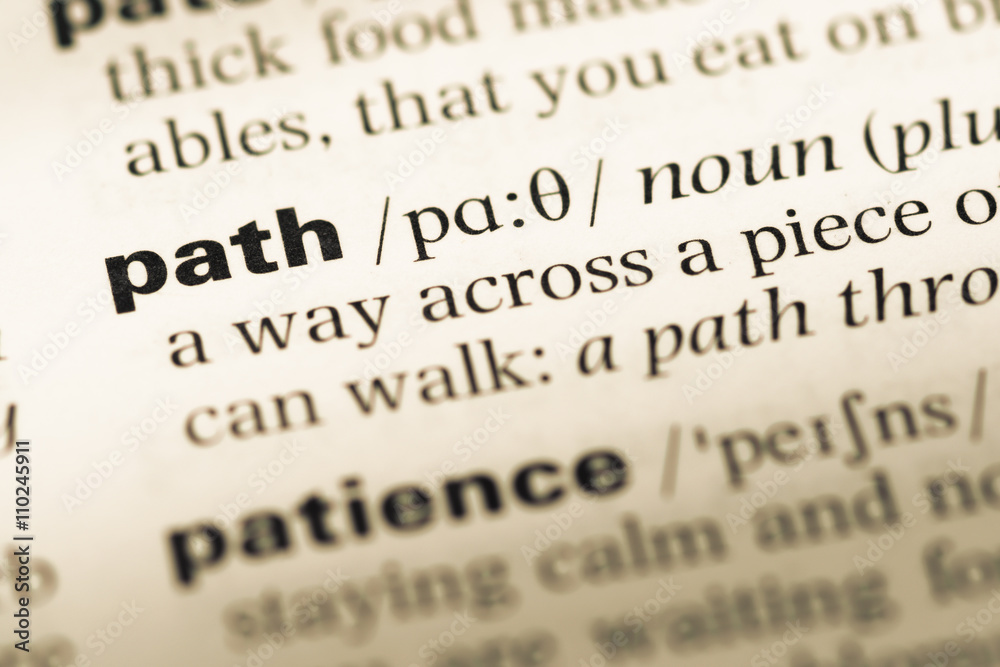 Close up of old English dictionary page with word path Close up of old English dictionary page with word path
