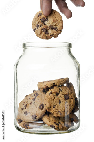 Canvas Print chocolate chip cookies with glass jar