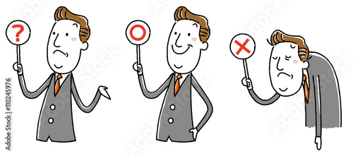 イラスト素材：中年ビジネスマン　回答　正解と不正解
