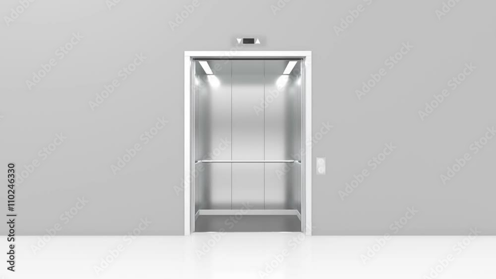 Opening doors in modern elevator. 3d animation Opening doors in modern elevator. 3d animation