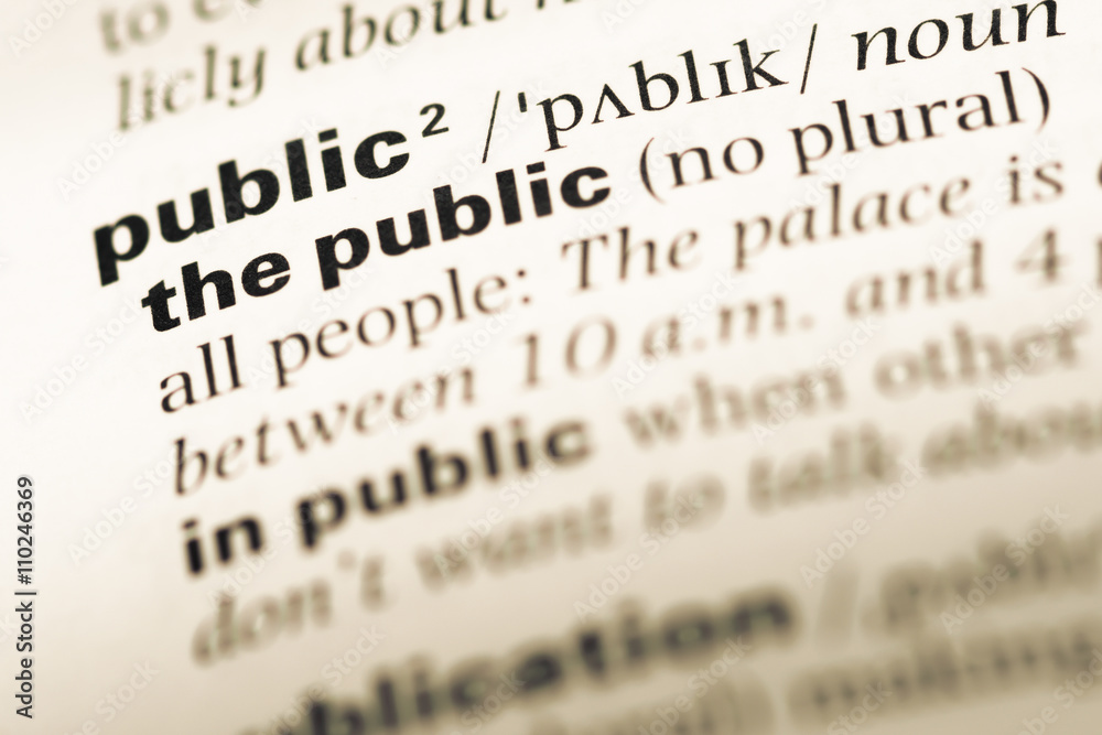 Close up of old English dictionary page with word the public Close up of old English dictionary page with word the public