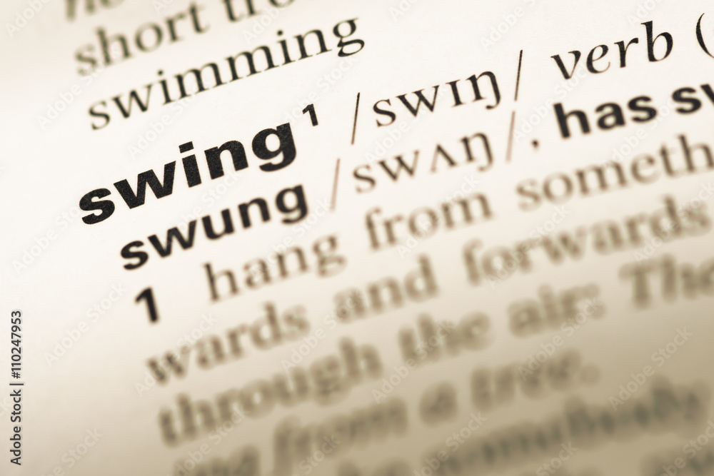 Close up of old English dictionary page with word swing Close up of old English dictionary page with word swing