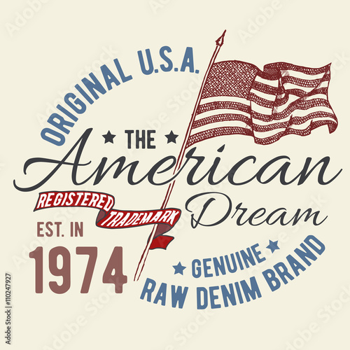 T-shirt typography design, USA printing graphics, typographic american vector illustration, united states graphic design for label or t-shirt print, Badge, Applique