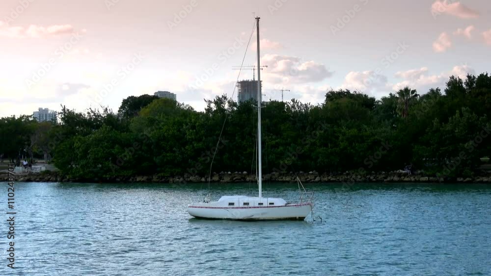 Small boat near the small islands of Miami Small boat near the small islands of Miami
