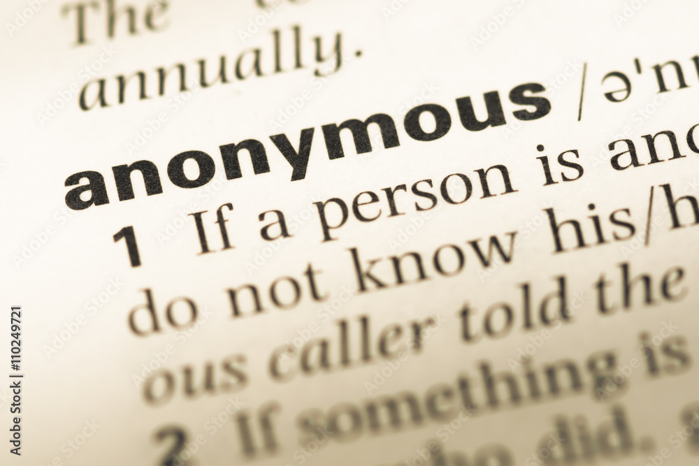 Close up of old English dictionary page with word anonymous Close up of old English dictionary page with word anonymous