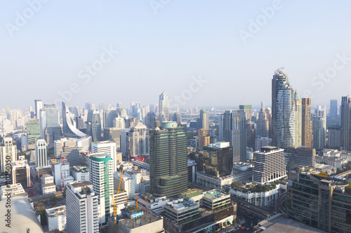 Photography Cityscape of many modern buildings at Ploenchit of Bangkok,Thailand
