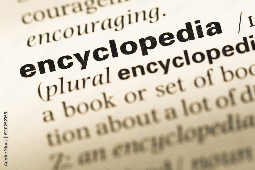 Close up of old English dictionary page with word encyclopedia Close up of old English dictionary page with word encyclopedia