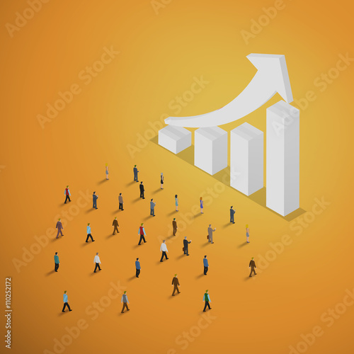 A group of people walking to bar chart. A growing business concept. Isometric illustration vector EPS 10.