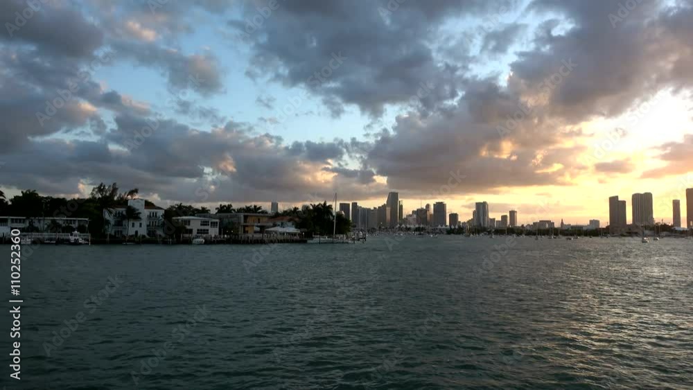 Beautiful evening view over the skyline of Miami in the evening Beautiful evening view over the skyline of Miami in the evening