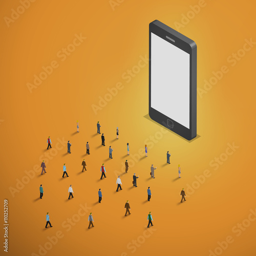 people walking to smart phone. smart phone business concept. iso