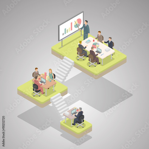 Business level concept, more teamwork high position. Isometric i