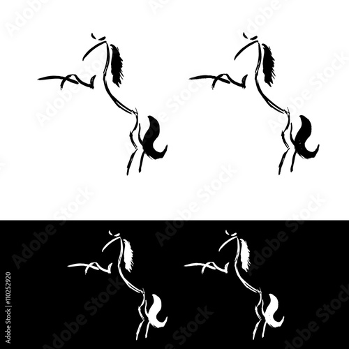 Freehand horse logo. More and less detailed versions. Gesture horse painting. Artistic animal illustration isolated on white. Sylized vector ink horse