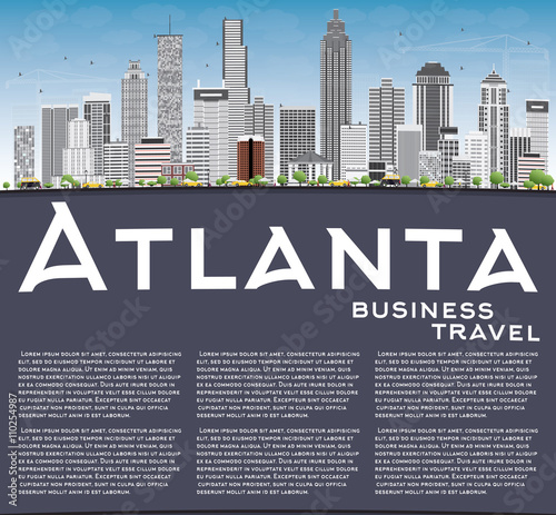 Atlanta Skyline with Gray Buildings, Blue Sky and Copy Space.
