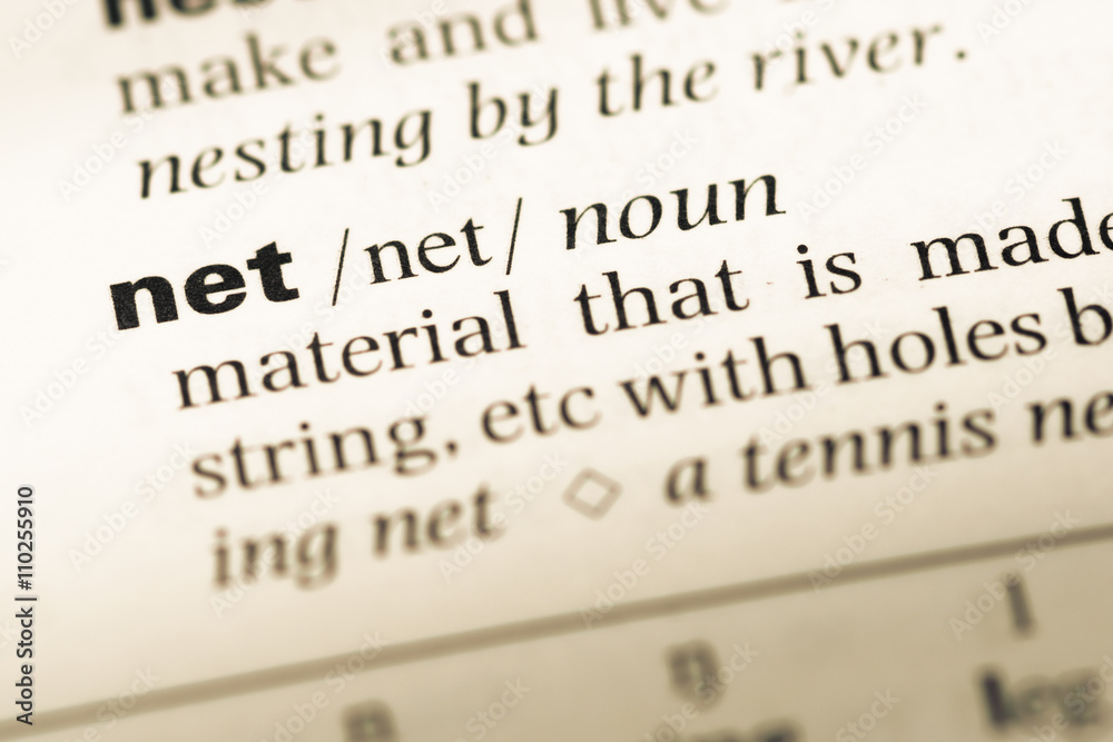 Close up of old English dictionary page with word net Close up of old English dictionary page with word net