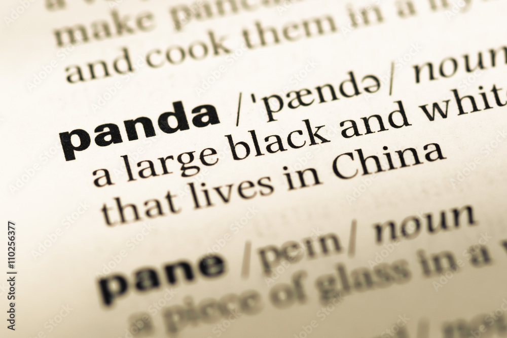 Obraz premium Close up of old English dictionary page with word panda