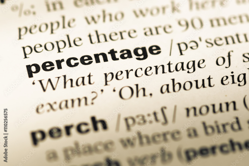 Close up of old English dictionary page with word percentage Close up of old English dictionary page with word percentage