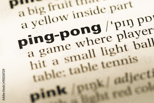 Close up of old English dictionary page with word ping pong