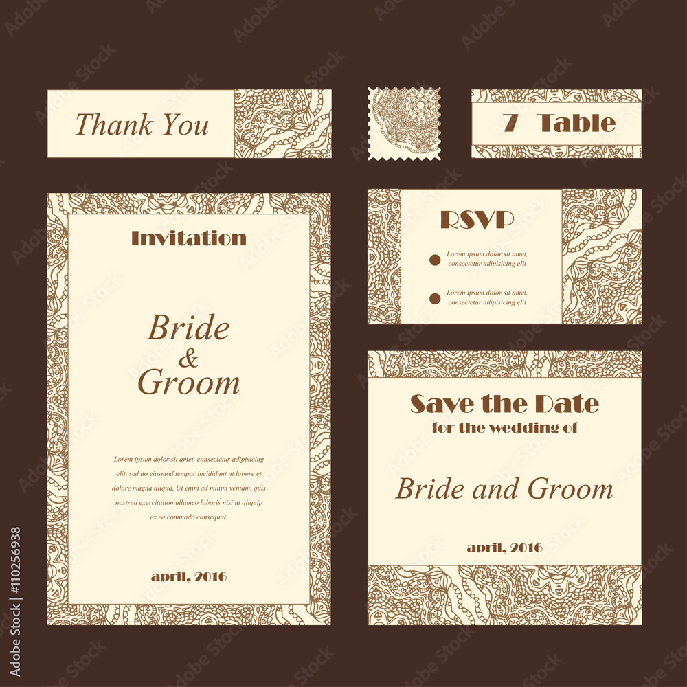 Wedding card collection. Template of invitation card. Decorative greeting design for thank you card, save the date card, mother day. Wedding card collection. Template of invitation card. Decorative greeting design for thank you card, save the date card, mother day.