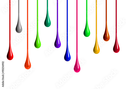 colored paint drips on white background