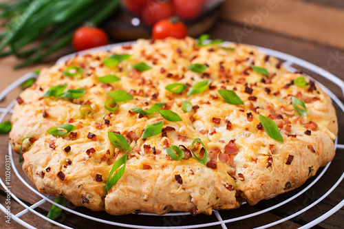 Soda scones (bread) with ham, cheese and chives. English cuisine.