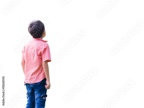 Little boy look up high in the sky