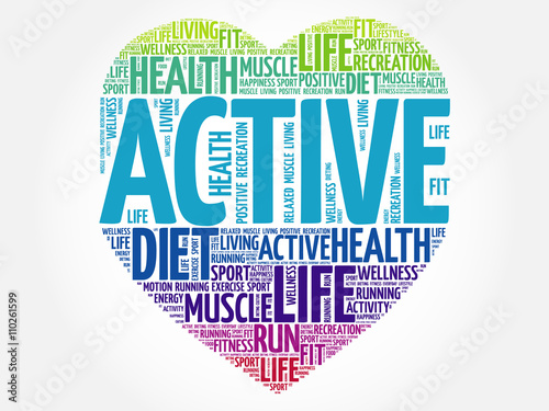 ACTIVE heart word cloud, fitness, sport, health concept