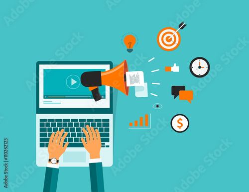 business on line video marketing content.and technology video marketing concept