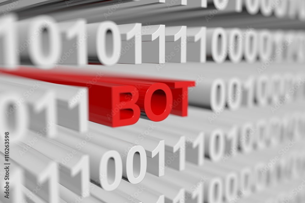 BOT as a binary code with blurred background 3D illustration