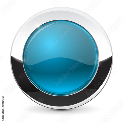 Blue glass button with metal frame
