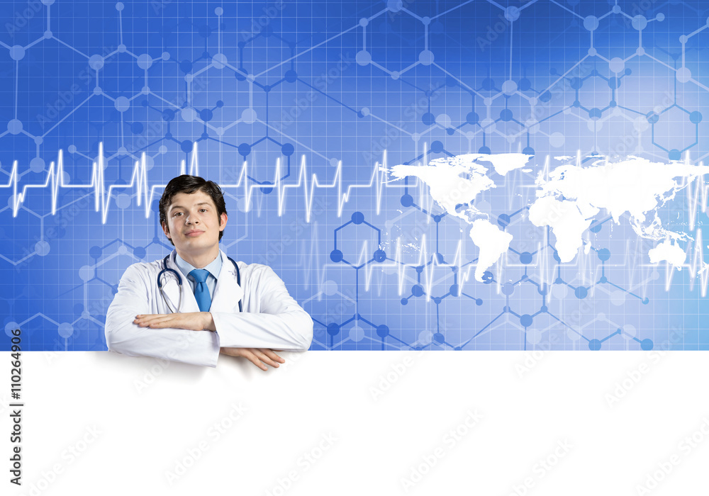 Doctor with banner Doctor with banner