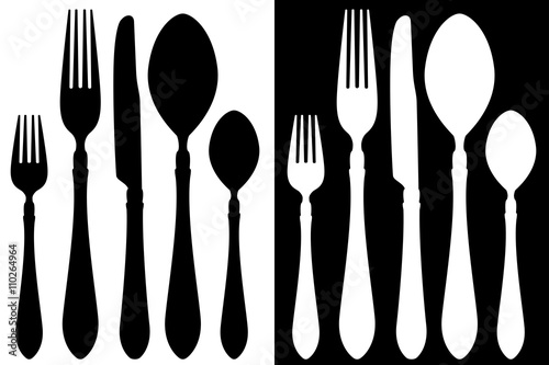 Cutlery set icons. Black and white